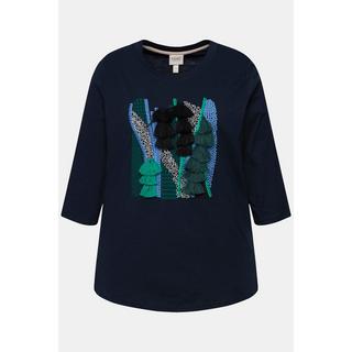 Ulla Popken  T-shirt en coton bio avec broderie, col rond et manches 3/4 