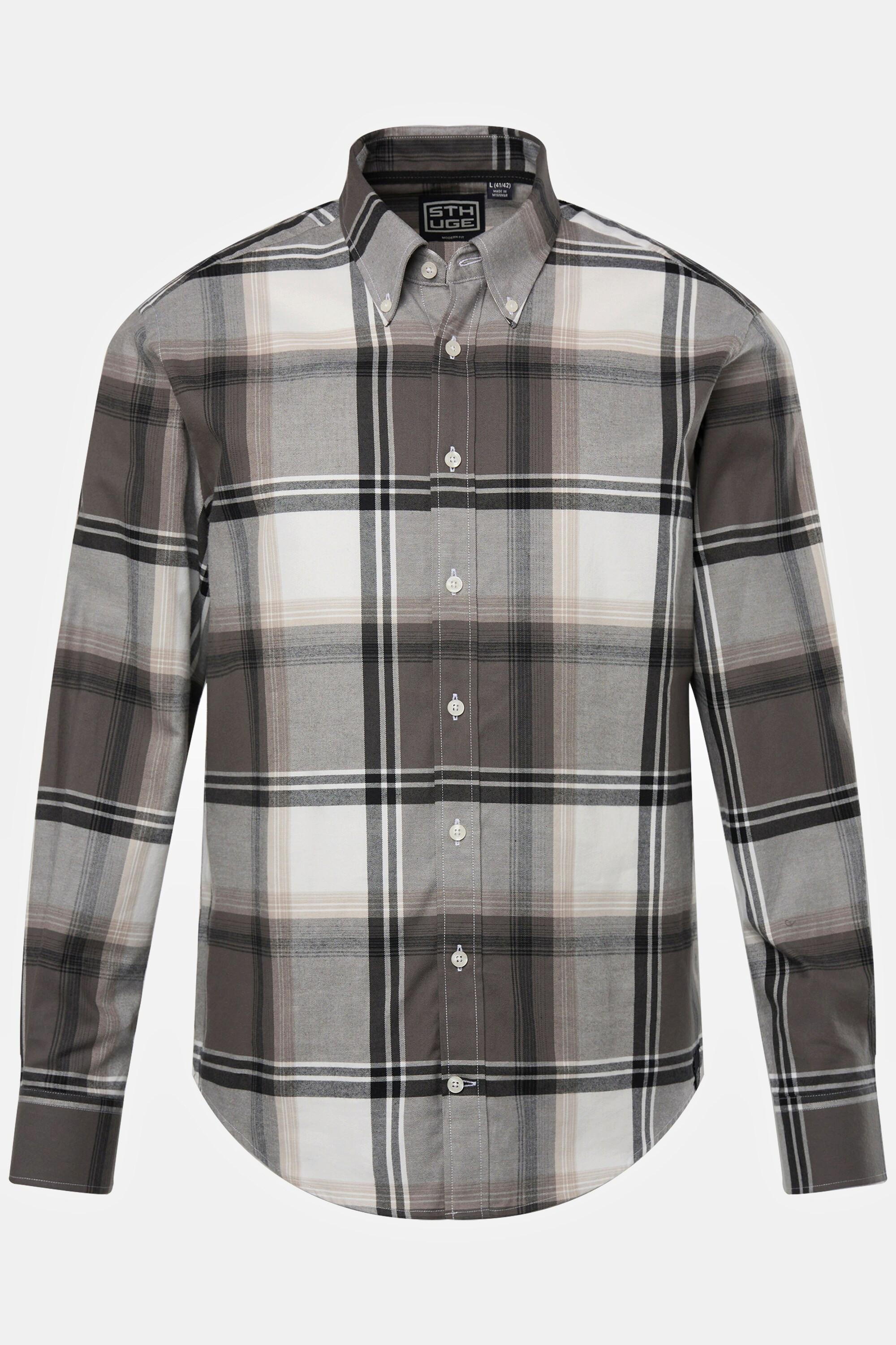 Sthuge  Camicia di flanella a quadri con taglio moderno, maniche lunghe e colletto button-down, fino alla tg. 8XL 