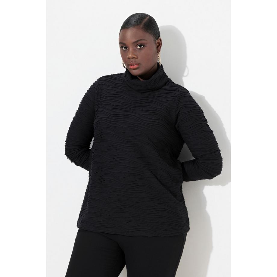 Ulla Popken Wellen-Design Cupromix Rollkragen Langarmshirt  