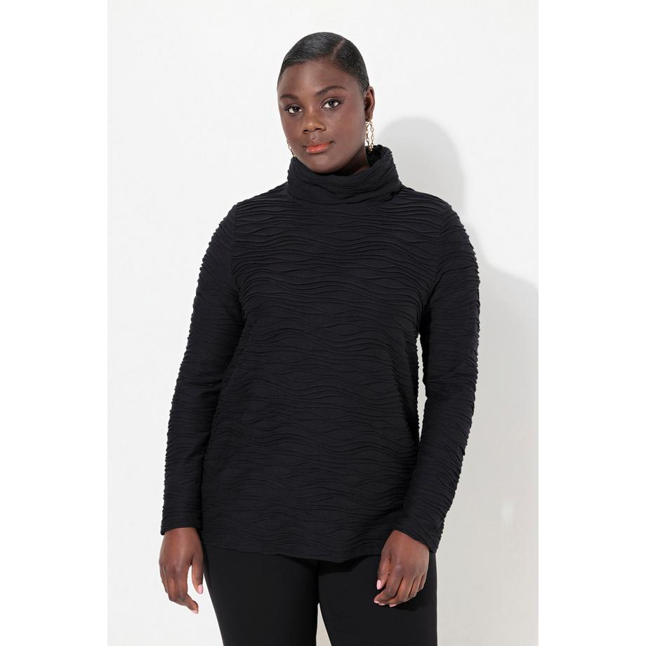 Ulla Popken Wellen-Design Cupromix Rollkragen Langarmshirt  