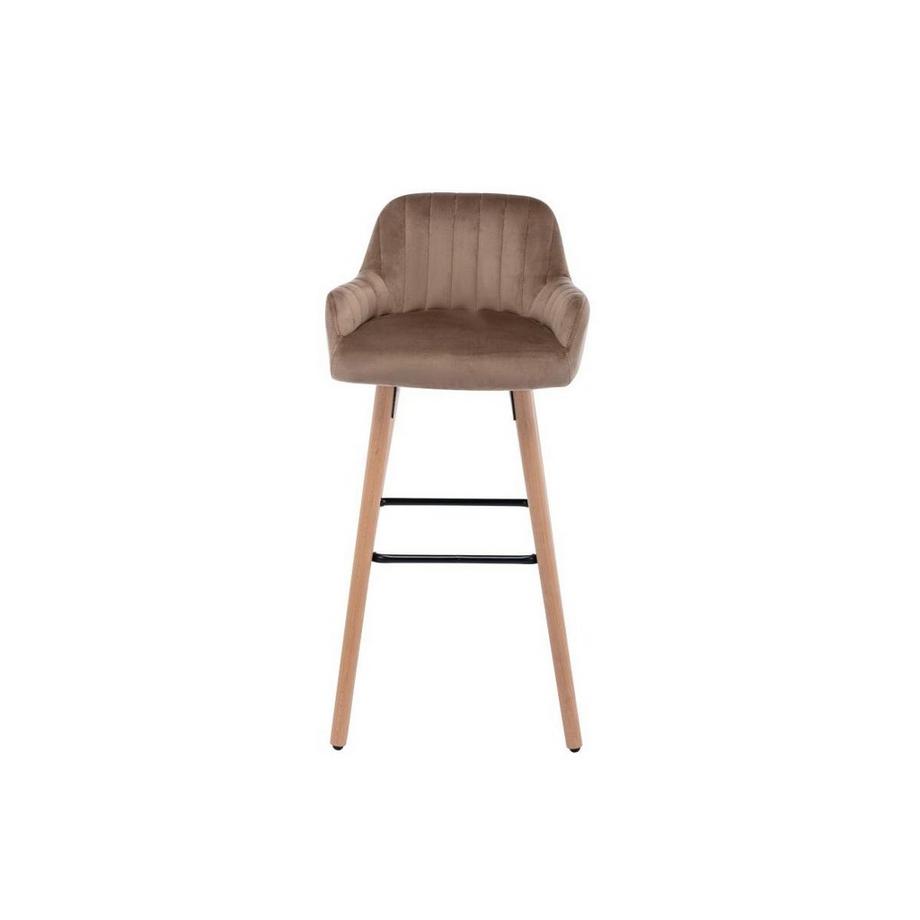 Vente-unique Lot de 2 tabourets de bar en velours et pieds bois de hêtre - Beige - ELEANA  