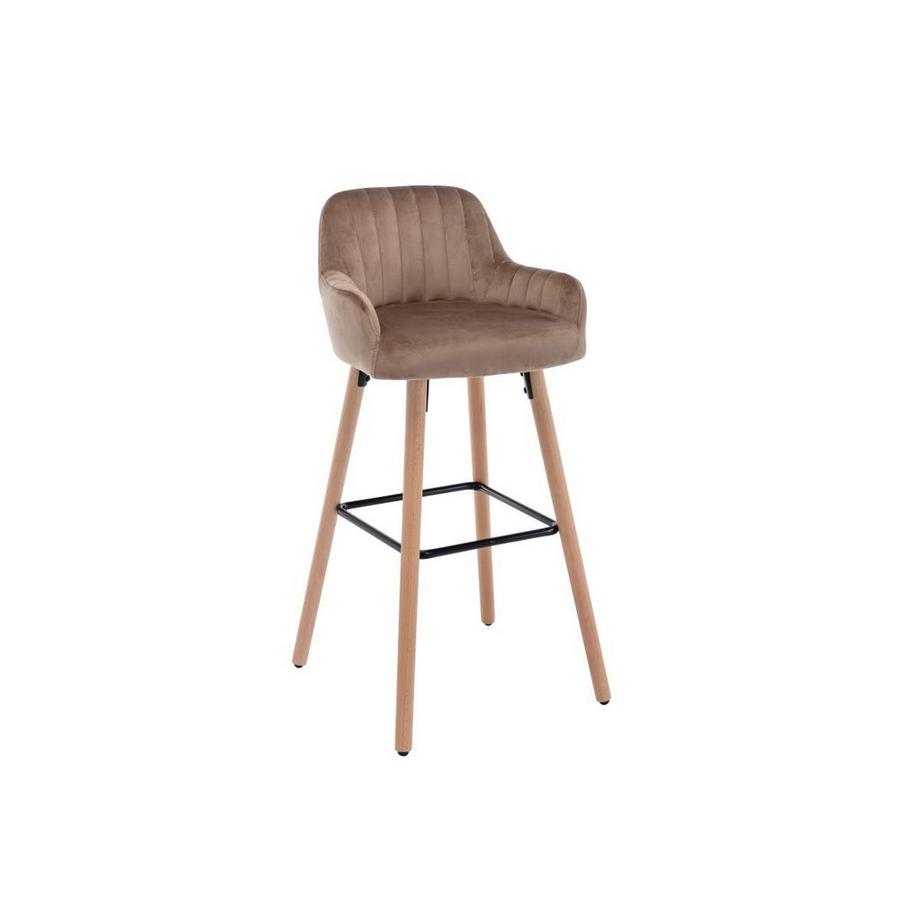 Vente-unique Lot de 2 tabourets de bar en velours et pieds bois de hêtre - Beige - ELEANA  