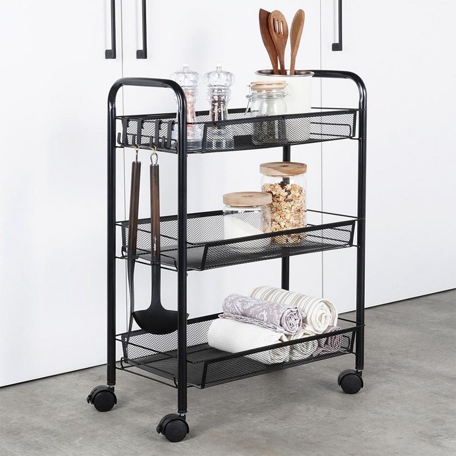 B2X  Chariot à roulettes en métal noir à 3 niveaux pour la maison et le bureau 