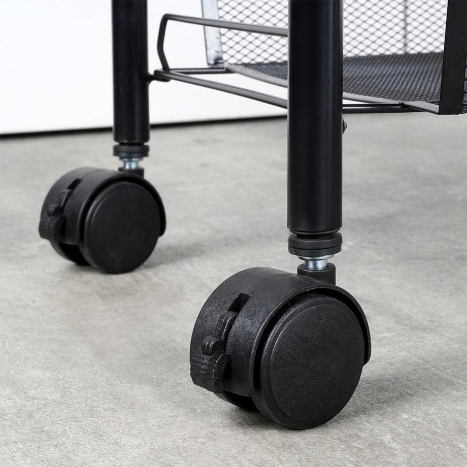 B2X  Chariot à roulettes en métal noir à 3 niveaux pour la maison et le bureau 