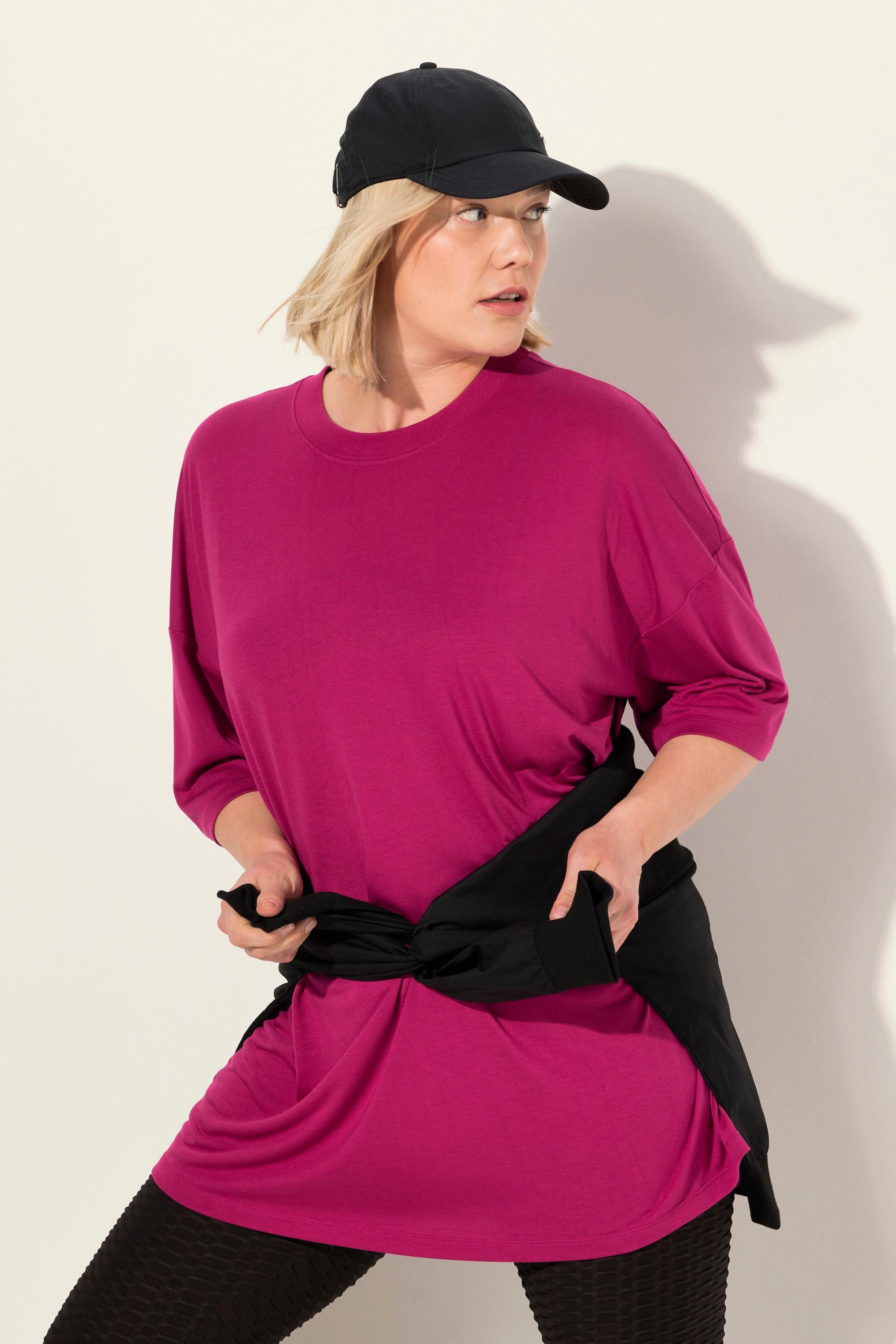 Ulla Popken  Maglia dal taglio lungo e oversize con finissaggio antibatterico, scollo a girocollo e mezze maniche 