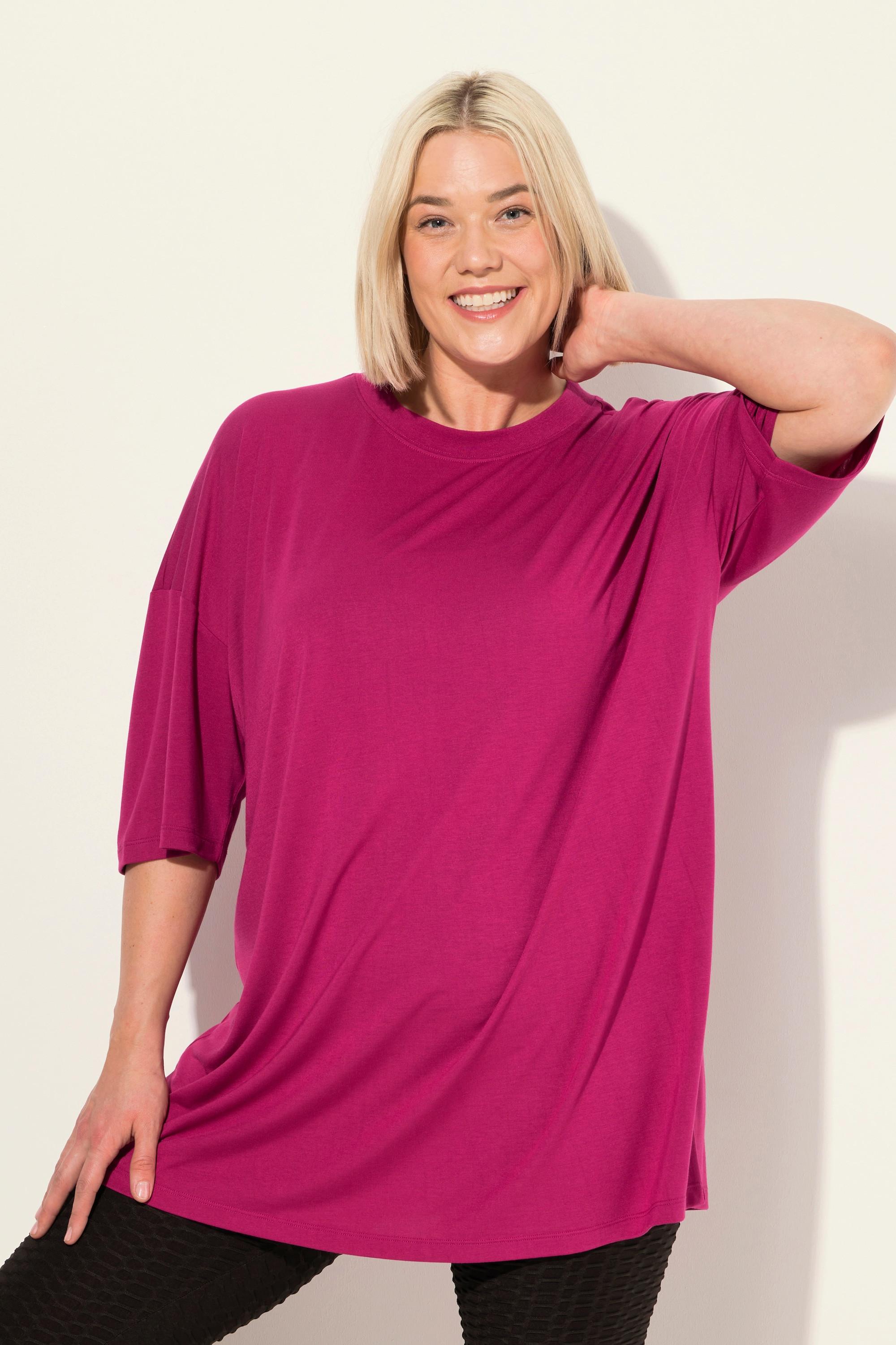 Ulla Popken  Maglia dal taglio lungo e oversize con finissaggio antibatterico, scollo a girocollo e mezze maniche 