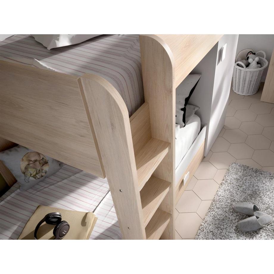 Vente-unique Letto a castello reversibile Vani portaoggetti integrati 2 Rovere e Bianco + materasso RICARDO  