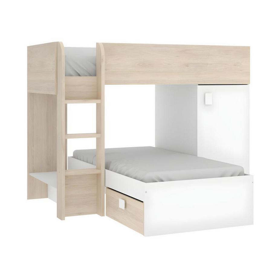 Vente-unique Letto a castello reversibile Vani portaoggetti integrati 2 Rovere e Bianco + materasso RICARDO  