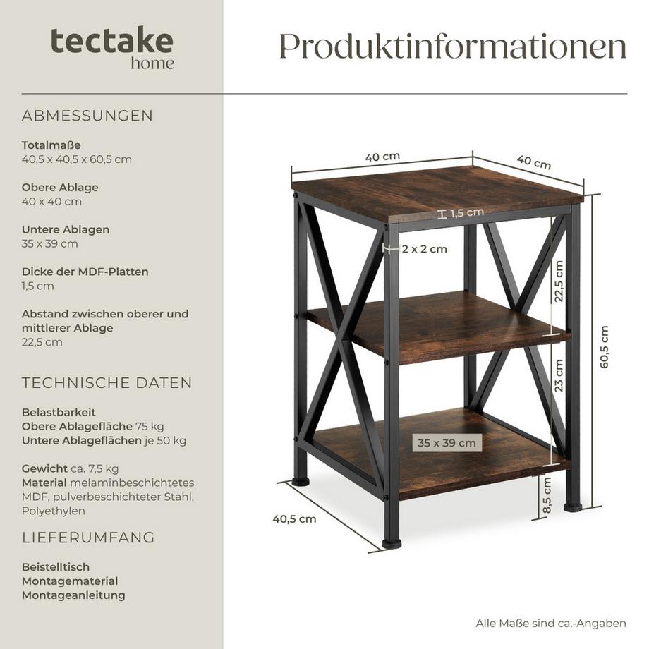 Tectake Beistelltisch Nottingham Industrial Style Holz und Stahl  