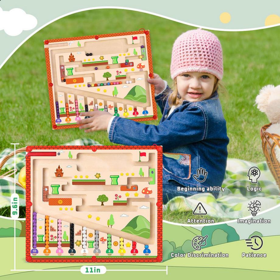 Activity-board  Jeu magnétique labyrinthe cadeau enfant jeu de tri en bois chiffres et couleurs jouet éducatif 