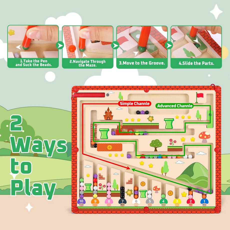 Activity-board  Jeu magnétique labyrinthe cadeau enfant jeu de tri en bois chiffres et couleurs jouet éducatif 