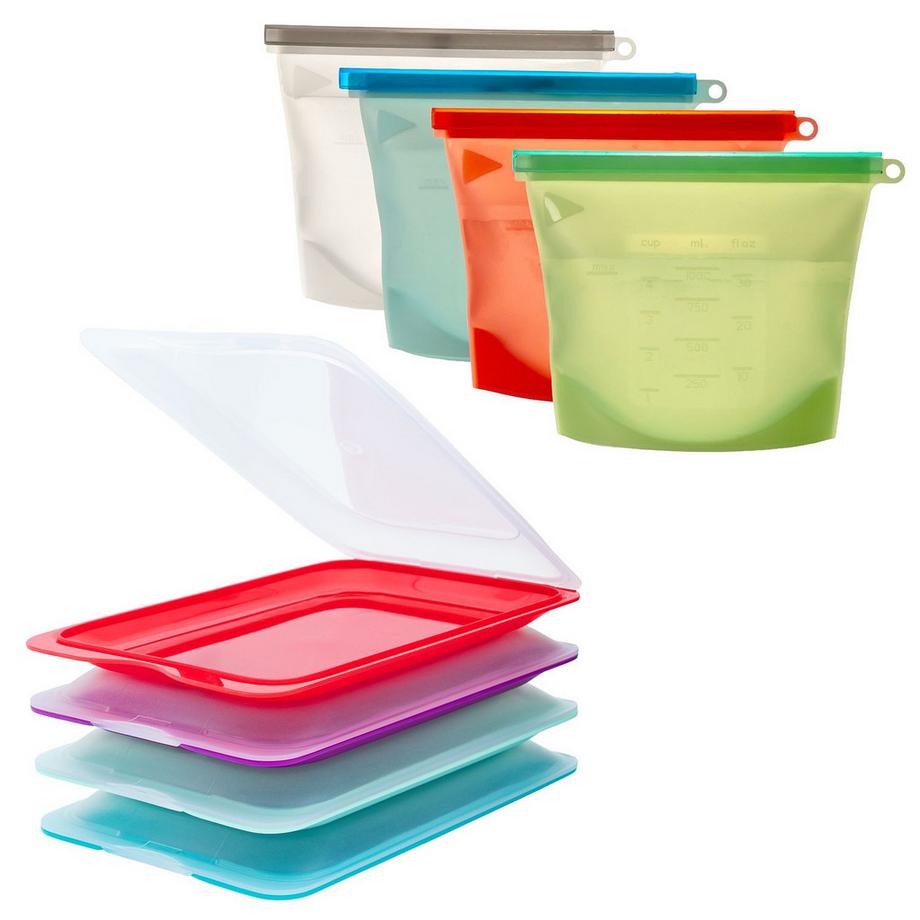 Ensemble Pour Réfrigérateur : 4 Boîtes À Charcuterie Et 4 Sacs Alimentaires En Silicone