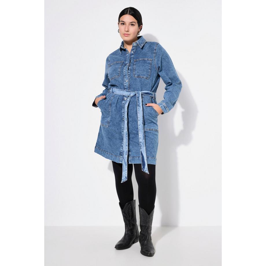 Studio Untold Abito di jeans Taglio Dritto Collo Camicia Laccetto Maniche Lunghe  