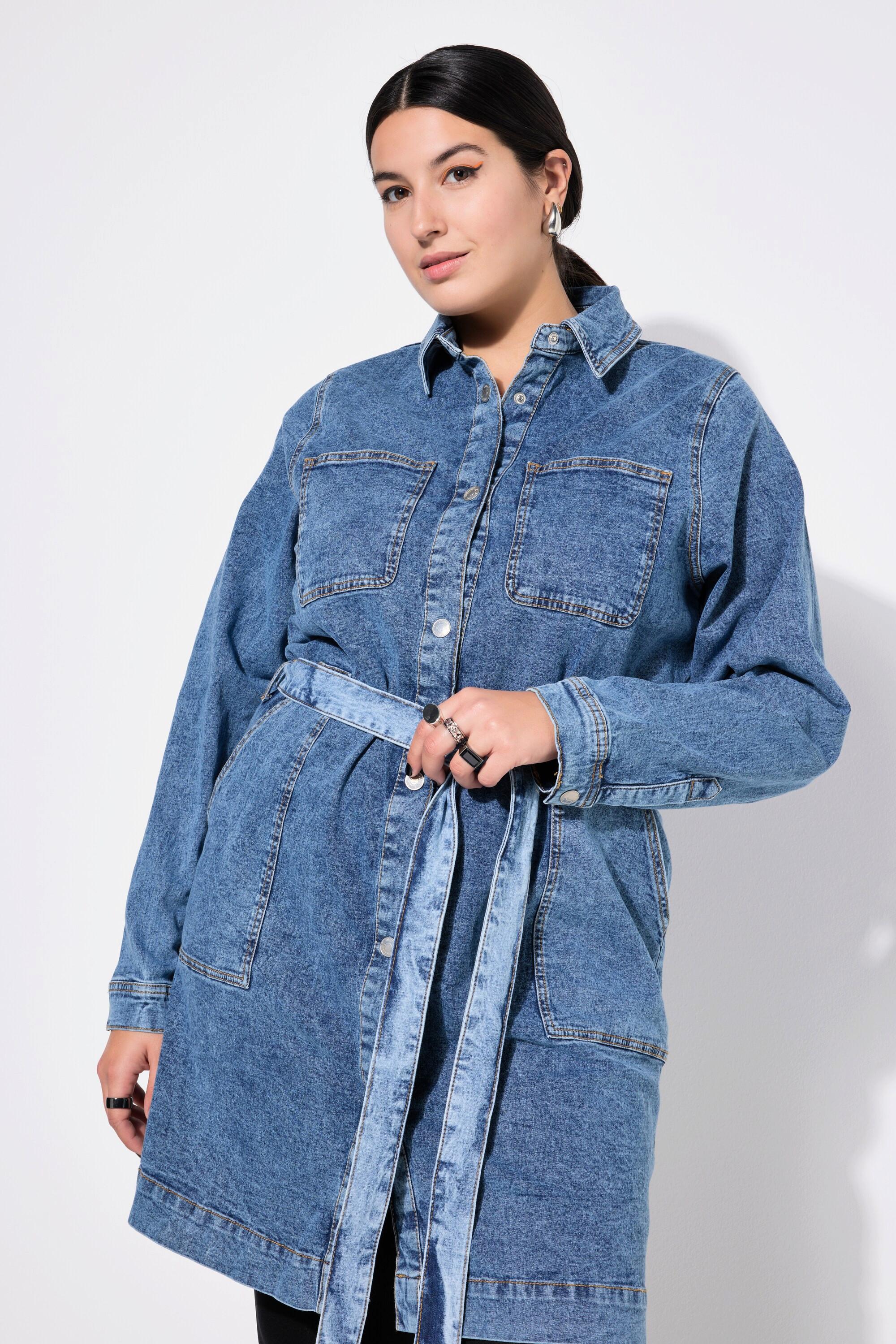 Studio Untold  Abito di jeans dal taglio dritto con collo da camicia, laccetto e maniche lunghe 