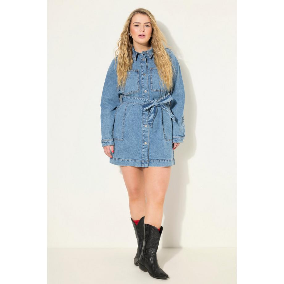 Studio Untold Abito di jeans Taglio Dritto Collo Camicia Laccetto Maniche Lunghe  