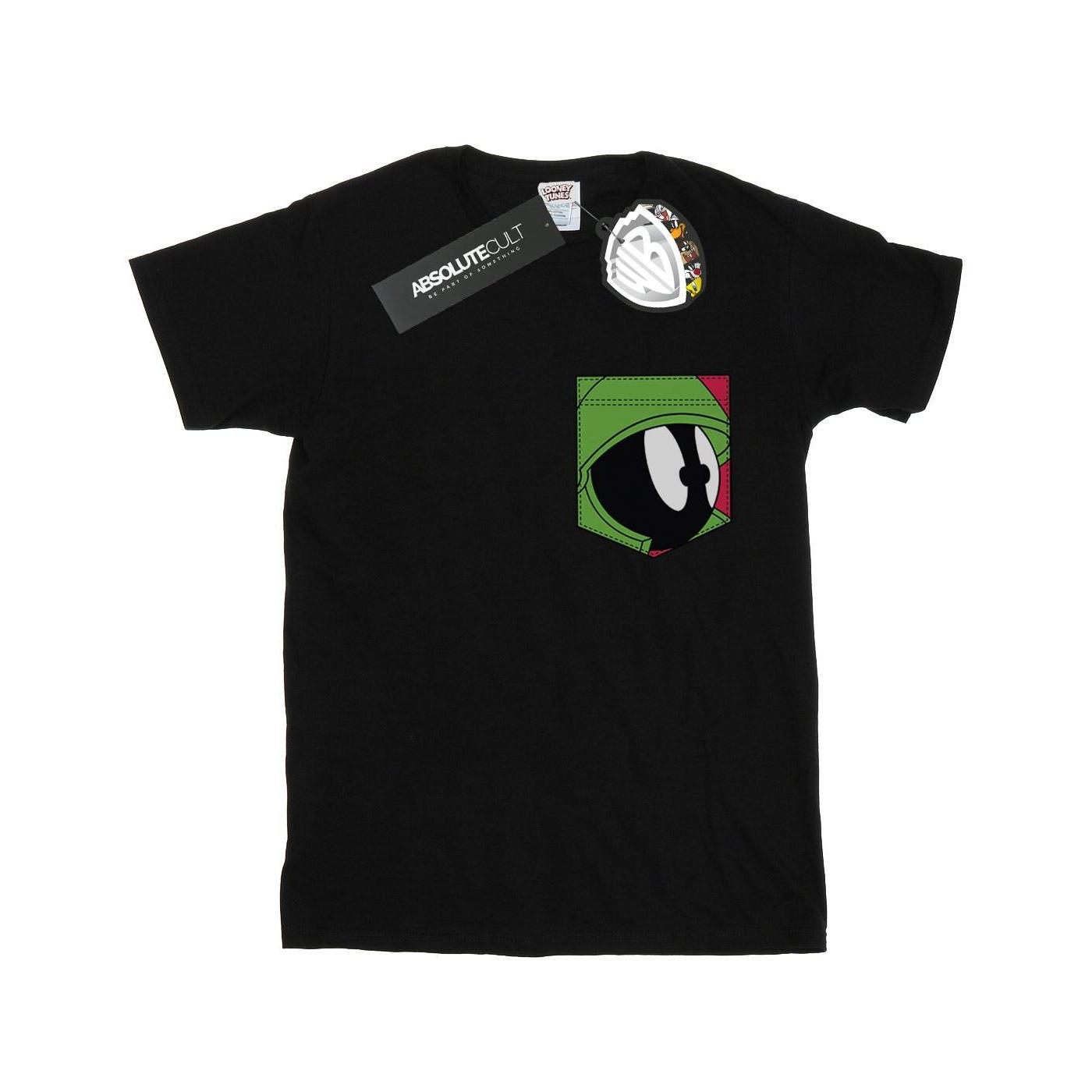 Image of Marvin The Martian Face Faux Pocket Tshirt Damen Schwarz XXL