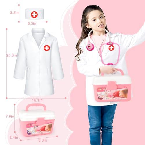 Activity-board  Coffret de jeux de rôle pour enfants pour dentistes, chirurgiens et vétérinaires, 30 pièces avec lumière et son, comprenant un stéthoscope électronique, une casquette de laboratoire et un équipement de jeu médical (rose). 