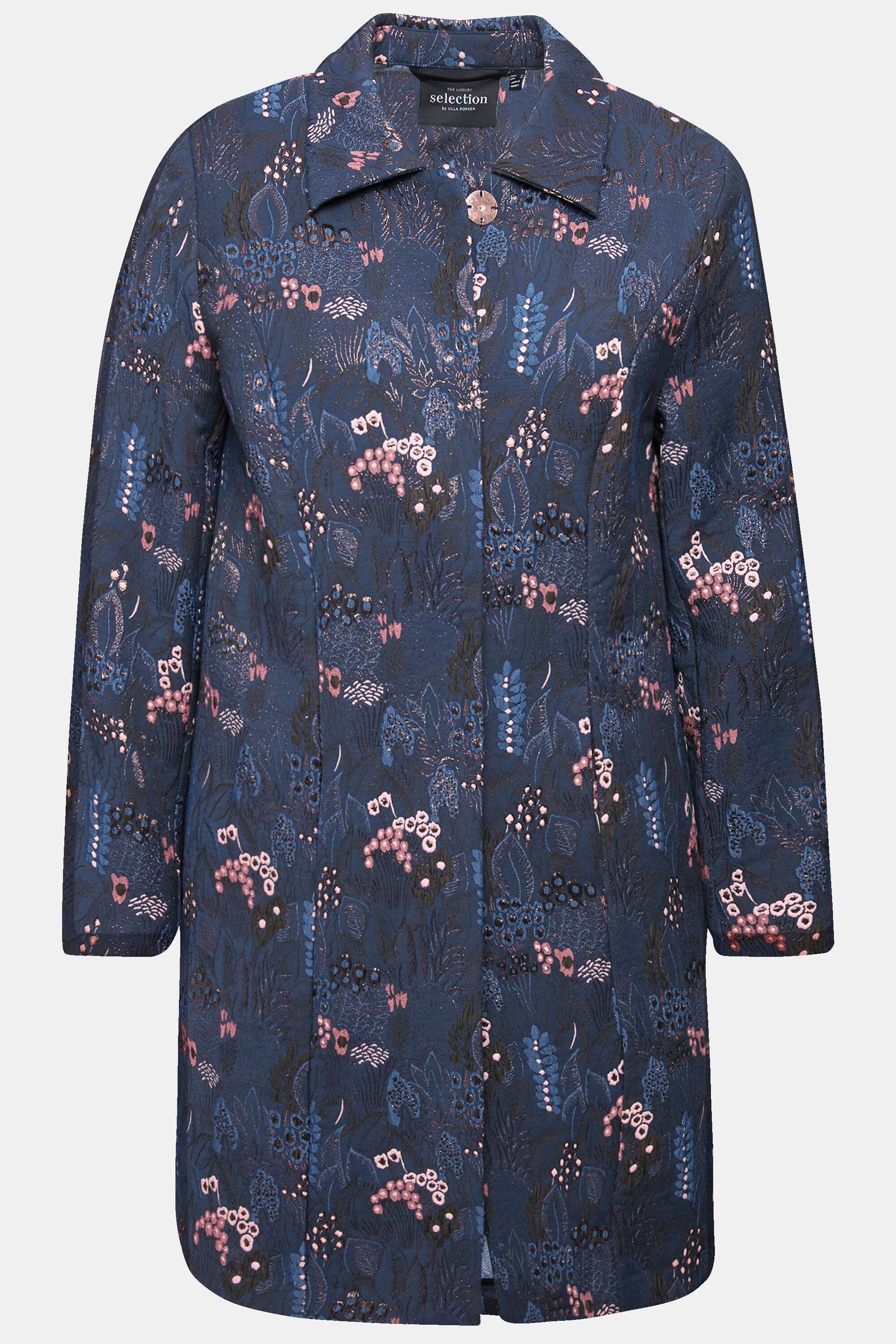 Ulla Popken  Veste Jacquard imprimé floral, col chemise et manches longues 