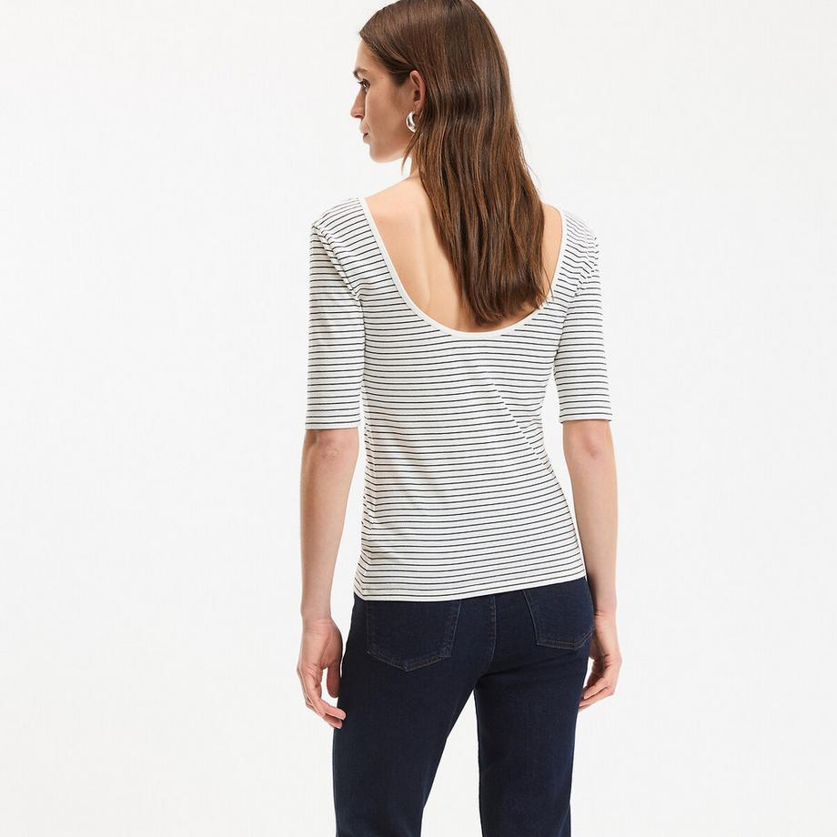 La Redoute Collections Gestreiftes U-Ausschnitt T-Shirt  