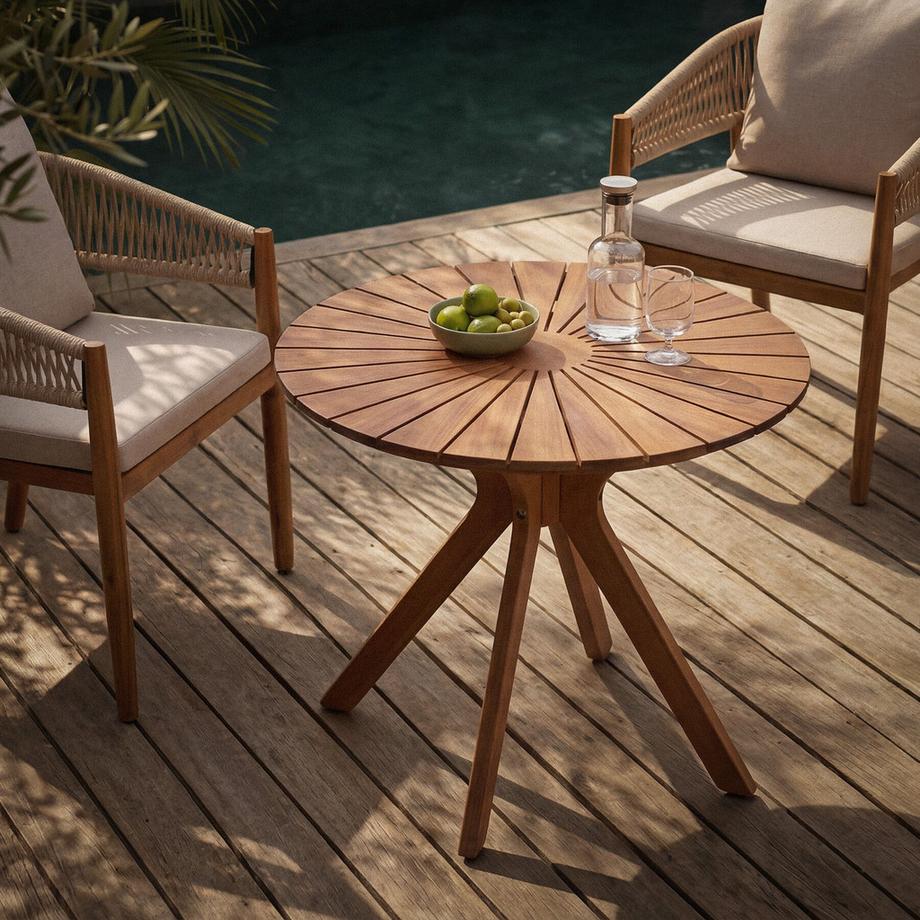 Tectake Table de jardin Pollensa ronde, plateau avec motif soleil  