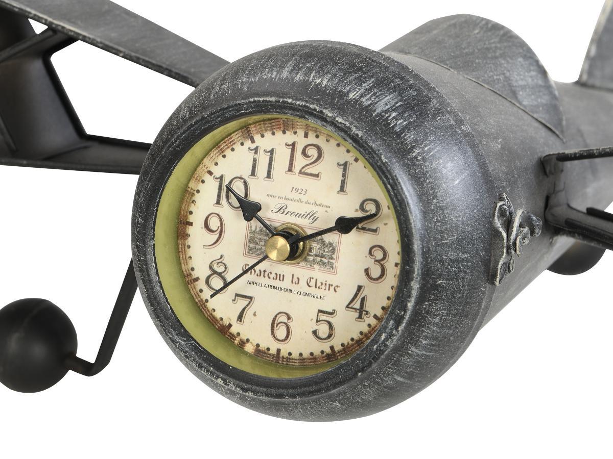 Vente-unique  Vintage-Uhr Flugzeug zum Aufstellen - Metall - 44,5 x 39,5 x 20 cm - Anthrazit - KYOTO 