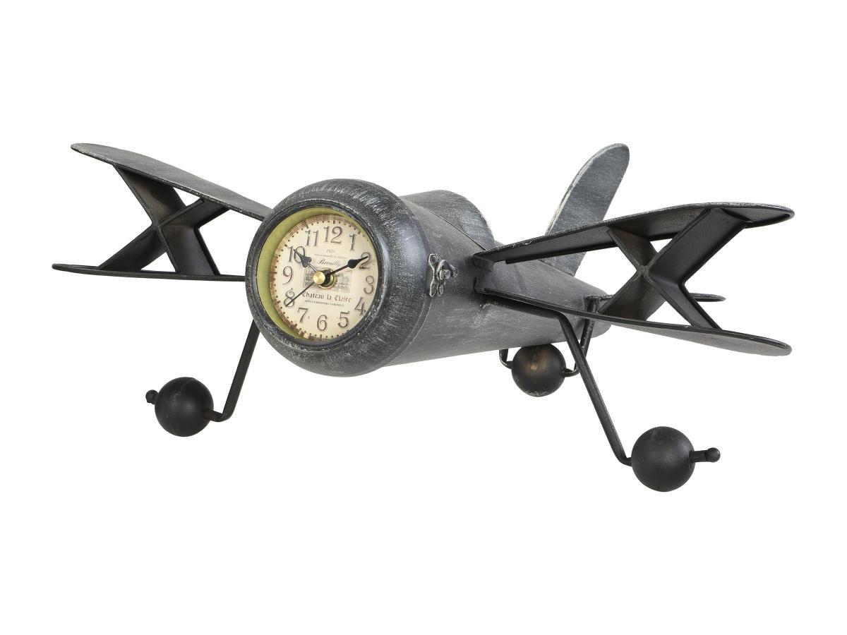 Vente-unique  Vintage-Uhr Flugzeug zum Aufstellen - Metall - 44,5 x 39,5 x 20 cm - Anthrazit - KYOTO 