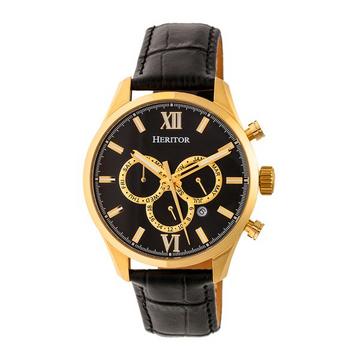 Heritor Montre automatique Benedict avec bracelet en cuir avec jour/date