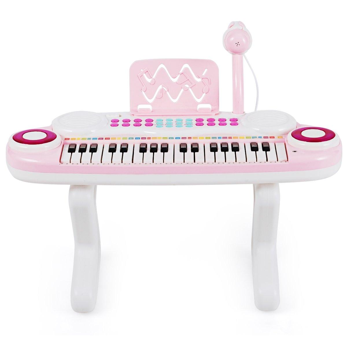 B2X  Clavier de piano 37 touches pour enfant avec support, clavier éducatif, 48 x 20 x 38 cm, rose 