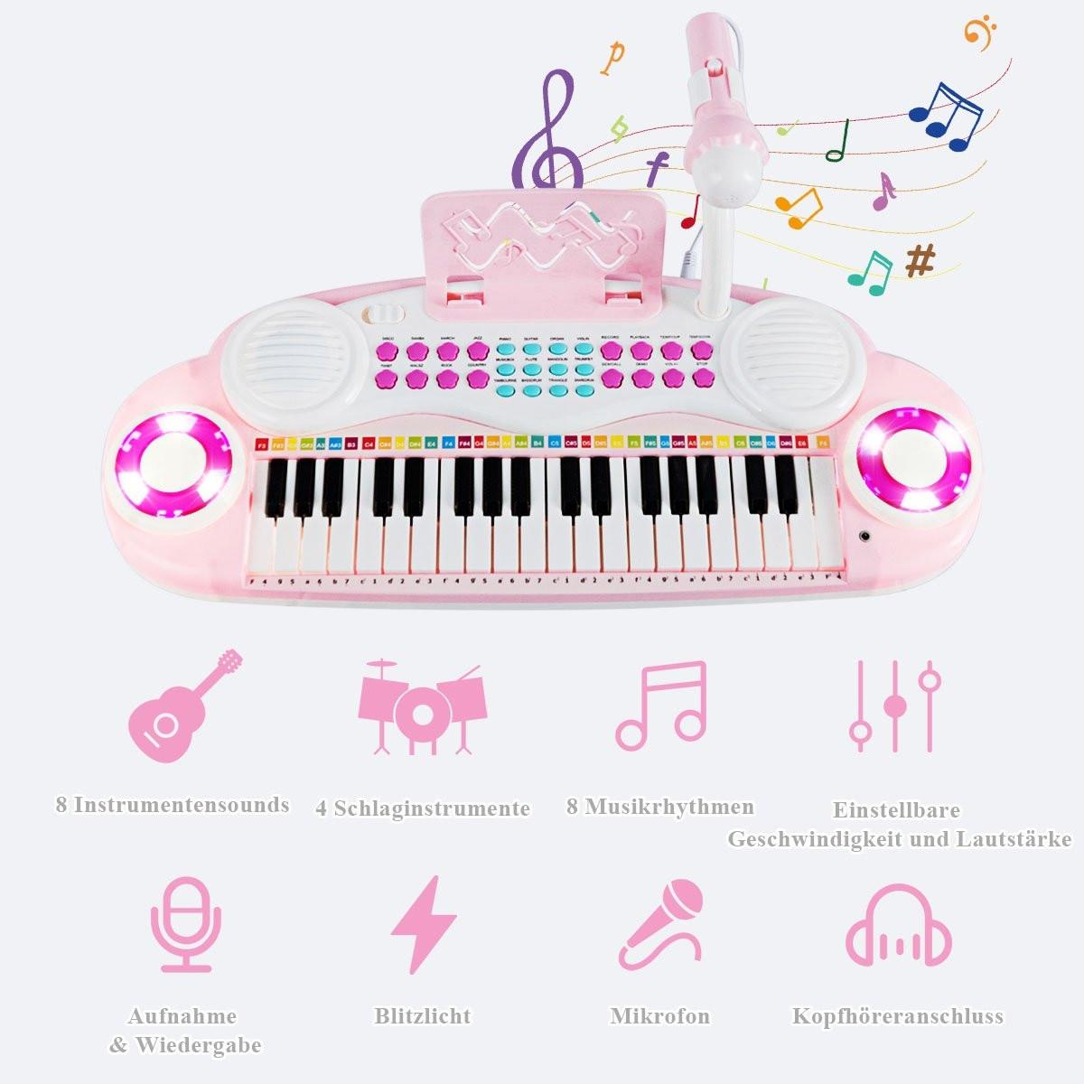B2X  Clavier de piano 37 touches pour enfant avec support, clavier éducatif, 48 x 20 x 38 cm, rose 
