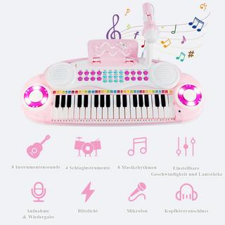 B2X  Clavier de piano 37 touches pour enfant avec support, clavier éducatif, 48 x 20 x 38 cm, rose 
