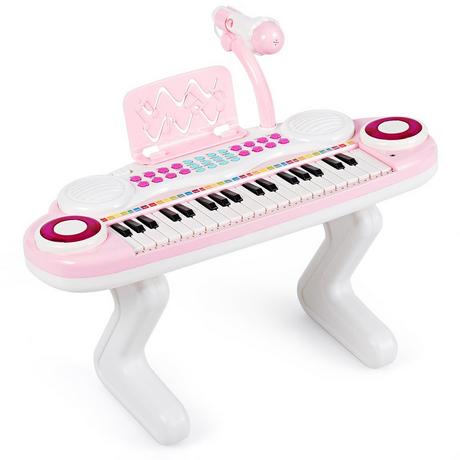 B2X  Clavier de piano 37 touches pour enfant avec support, clavier éducatif, 48 x 20 x 38 cm, rose 