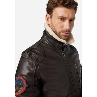 RICANO  Veste en cuir pour hommes TG-1011 - Style aviateur avec col en fourrure de mouton 