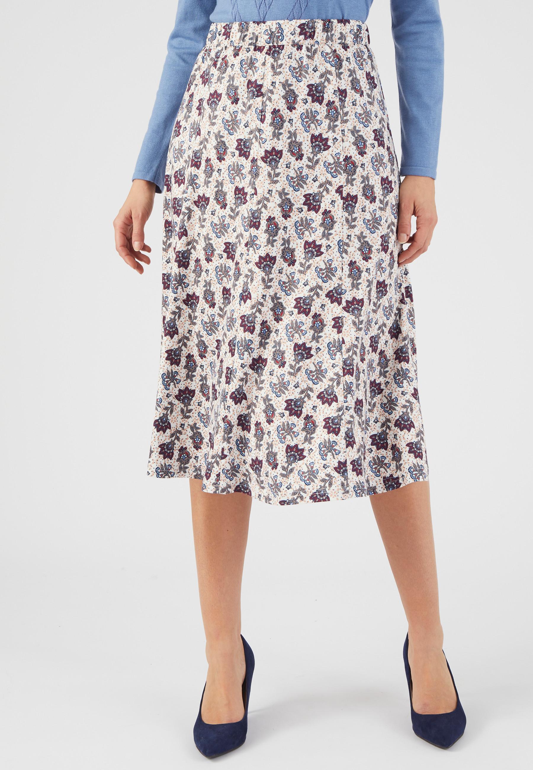 Image of Bedruckter Rock Aus Warmem, Dehnbarem Strick. Damen Weiss 54/56