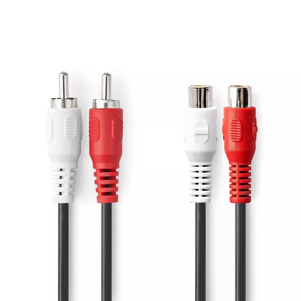 Nedis – Stereo-Audiokabel | 2x RCA Hane Hona Nickelplaterad 2,00 m Rund Svart Etikett, One Size