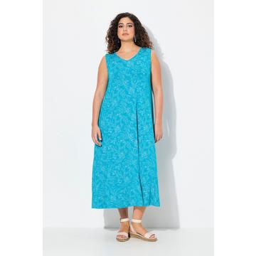 Maxi abito dal taglio svasato e smanicato con fantasia e scollo a V