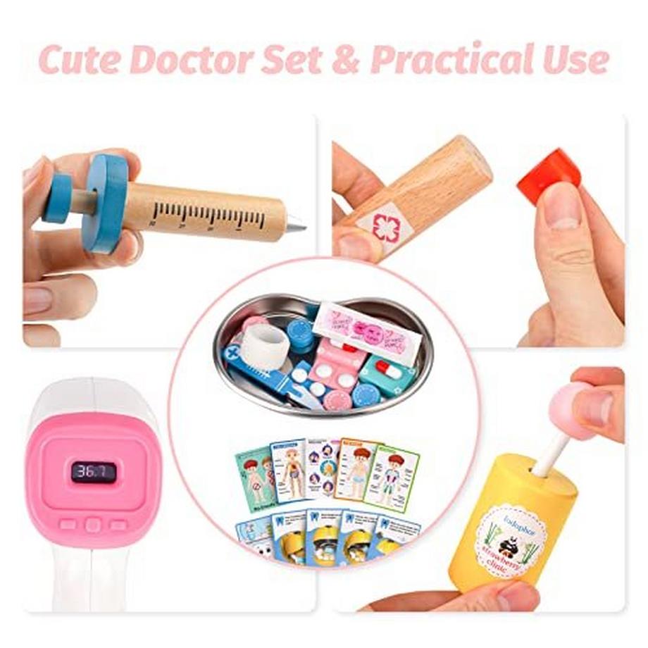 Activity-board  Arztkoffer Kinder Holz doktorkoffer Kinder Spielzeug mit Stethoskop, Tablett aus Edelstahl und 