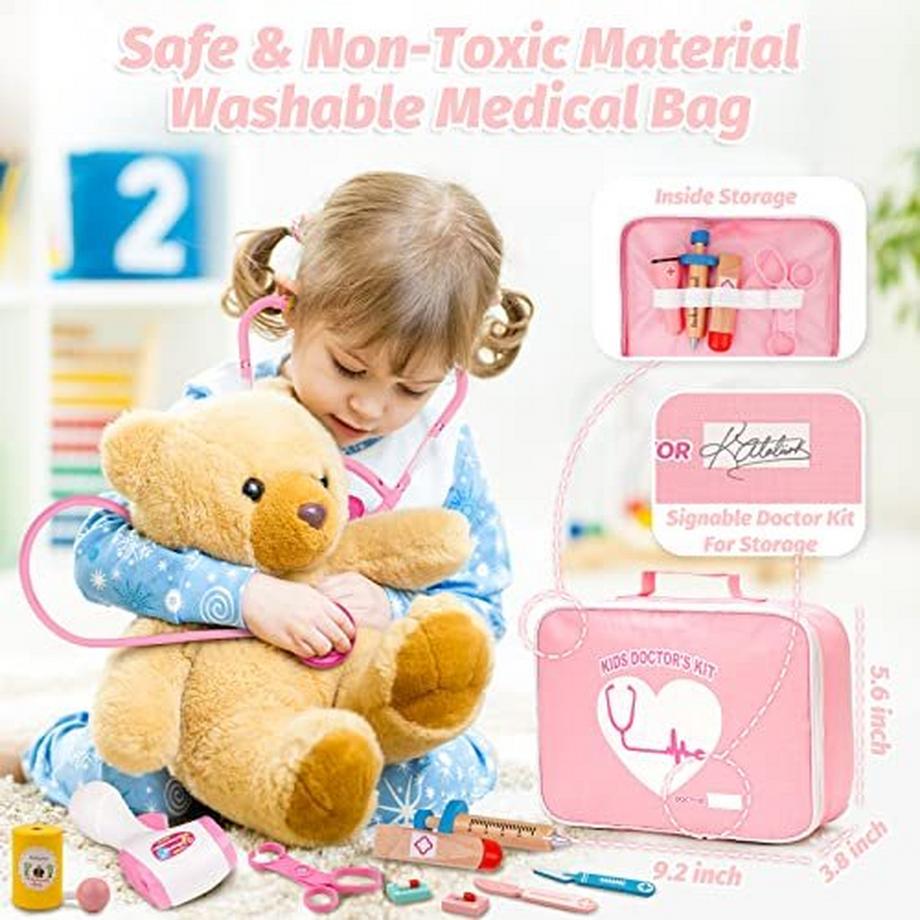 Activity-board  Arztkoffer Kinder Holz doktorkoffer Kinder Spielzeug mit Stethoskop, Tablett aus Edelstahl und 