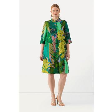 Longbluse, Leinenmix, Tropical, Hemdkragen, 3/4-Arm