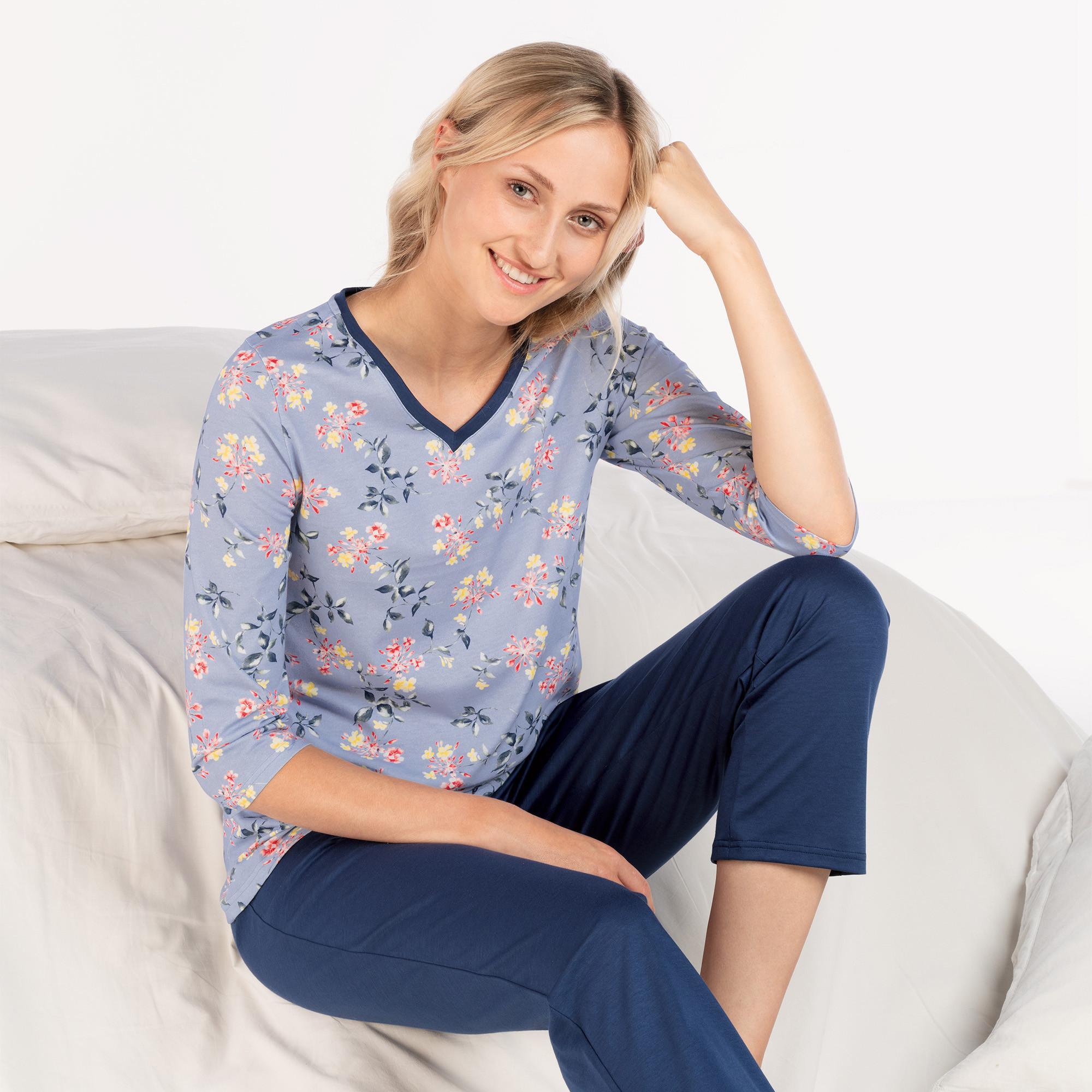Image of Pyjama 3/4, 7/8 Hose Unisex Mittelblau S