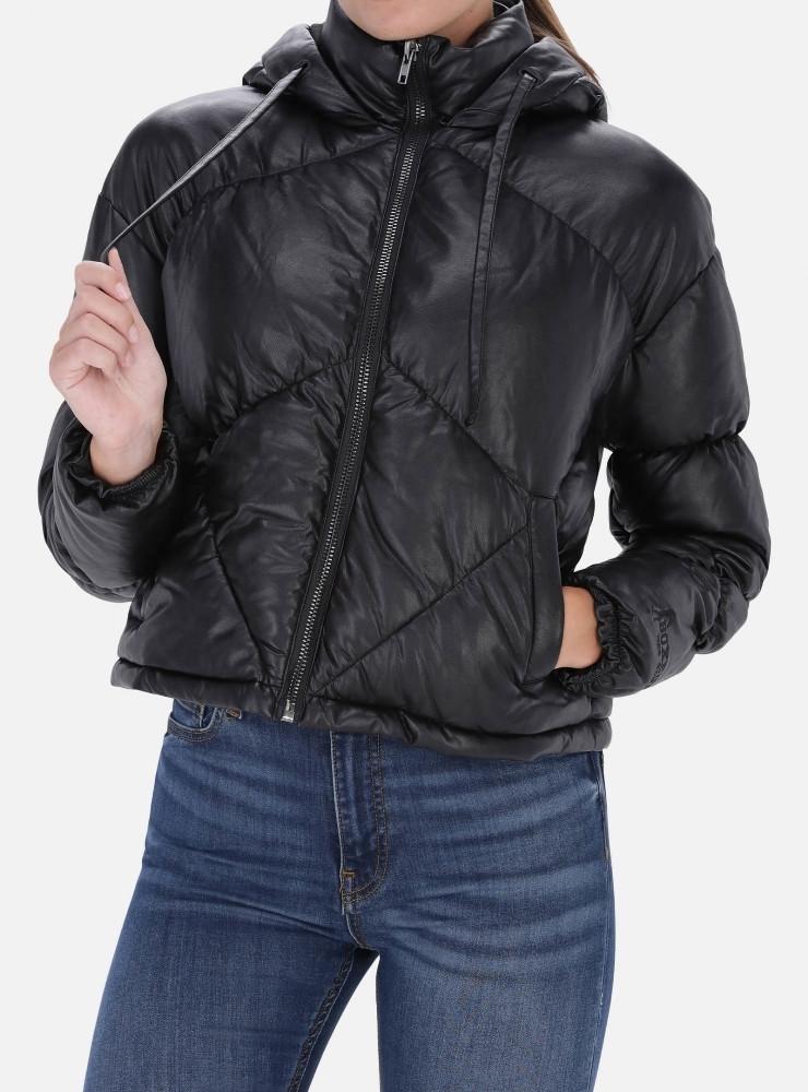 Image of Eco Leather Padded Jacket Damen Schwarz S