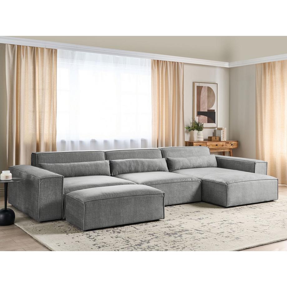 Beliani Ecksofa mit Ottomane aus Polyester Modern HELLNAR  