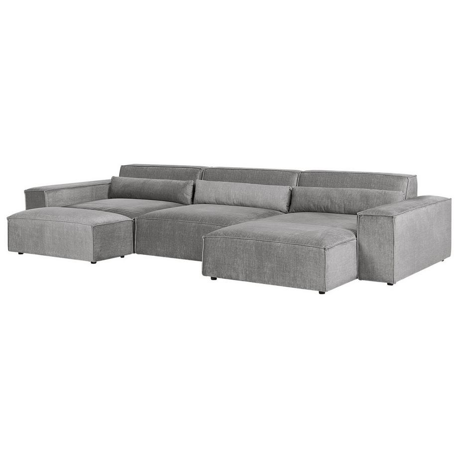 Beliani Ecksofa mit Ottomane aus Polyester Modern HELLNAR  