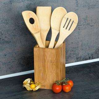 B2X Utensile da cucina in bambù 5 parti con supporto  