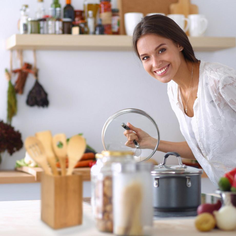 B2X Ustensile de cuisine en bambou 5 pièces avec support  