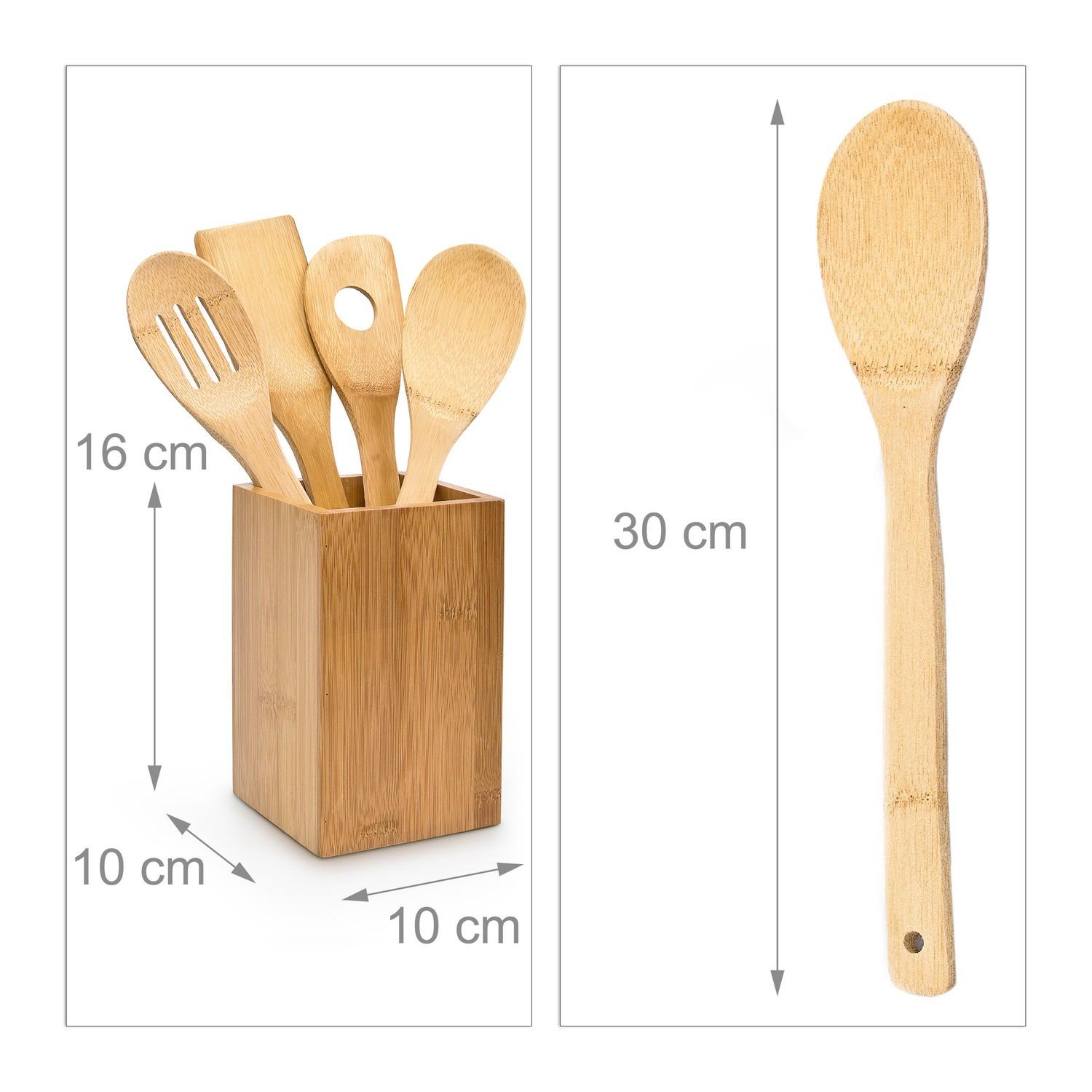 B2X Utensile da cucina in bambù 5 parti con supporto  