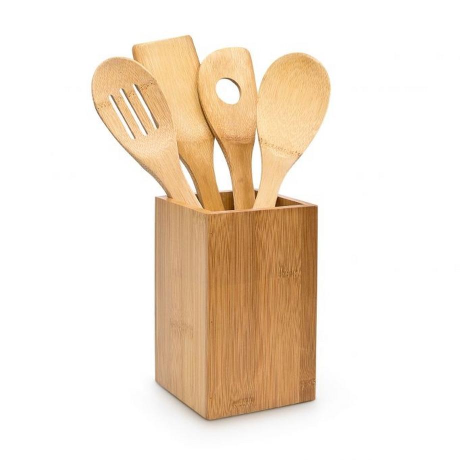 Utensile da cucina in bambù 5 parti con supporto