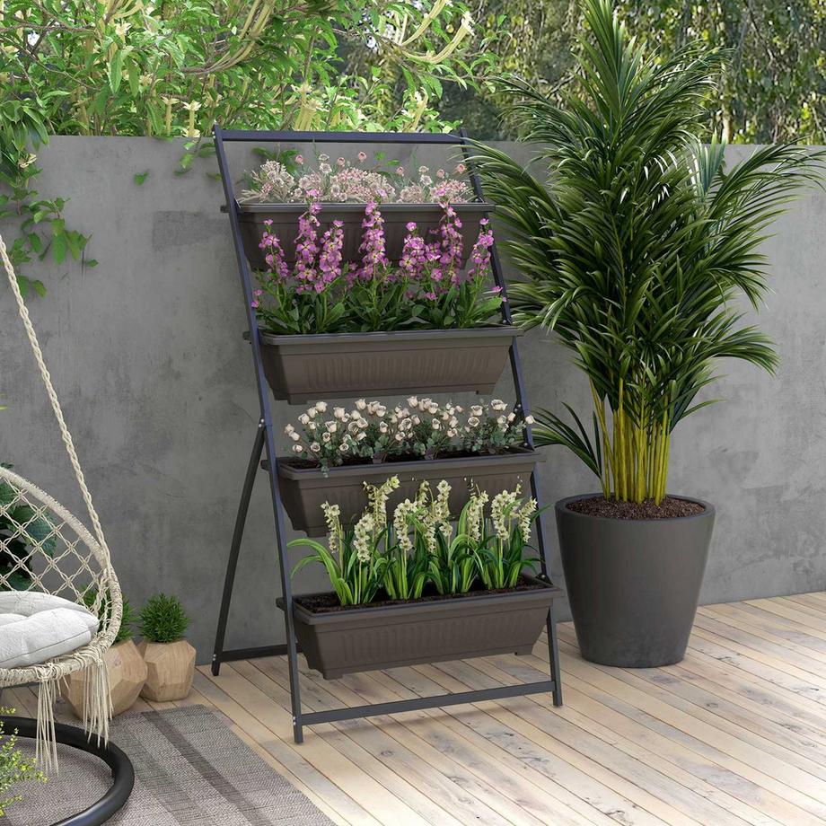 Northio Porta Piante, Porta Fiori Con 4 Ripiani, Scaffale Per Piante Con Fori, Scaletta Per Piante Scaffale Per Fiori Per Giardino, Acciaio, Marrone, 76 X 79 X 162 Cm  