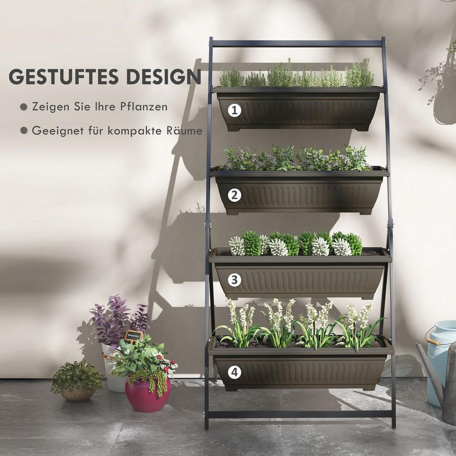 Northio Porta Piante, Porta Fiori Con 4 Ripiani, Scaffale Per Piante Con Fori, Scaletta Per Piante Scaffale Per Fiori Per Giardino, Acciaio, Marrone, 76 X 79 X 162 Cm  