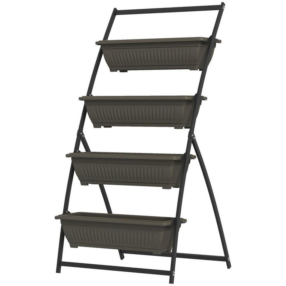 Porta Piante, Porta Fiori Con 4 Ripiani, Scaffale Per Piante Con Fori, Scaletta Per Piante Scaffale Per Fiori Per Giardino, Acciaio, Marrone, 76 X 79 X 162 Cm