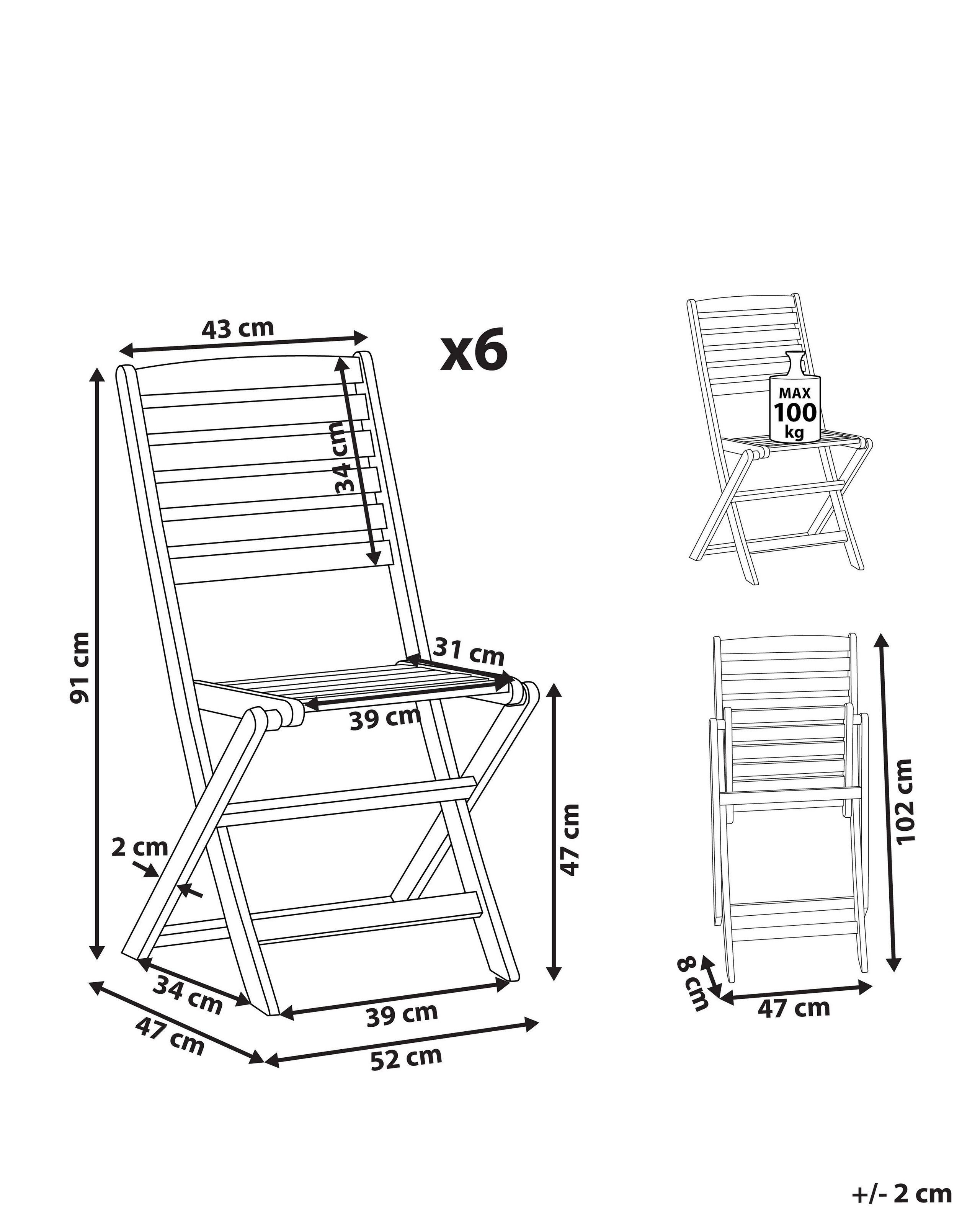 Beliani Lot de 6 chaises de jardin en Acacia Traditionnel TOLVE  